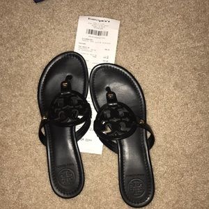 Black leather Miller flip flops